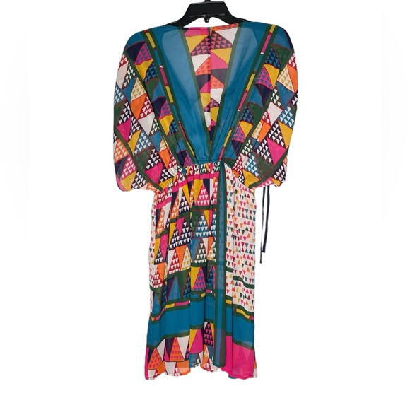 MAEVE ANTHROPOLOGIE Semi Sheer Multicolored Geometric Print mini Dress Size 4 - Picture 4 of 10